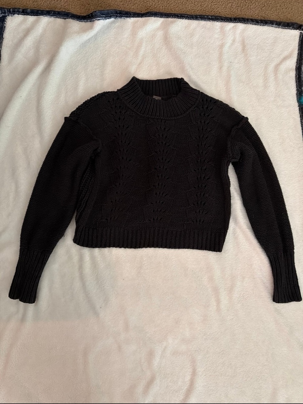 Free people Black Cable Knit Crop Sweater
